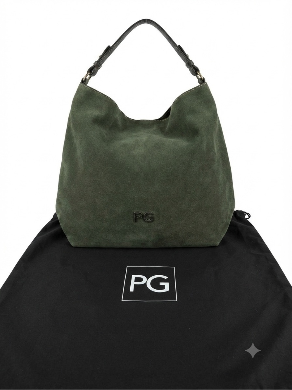 Purificación García (PG) Green Suede Hobo Shoulder Bag with Dust Bag